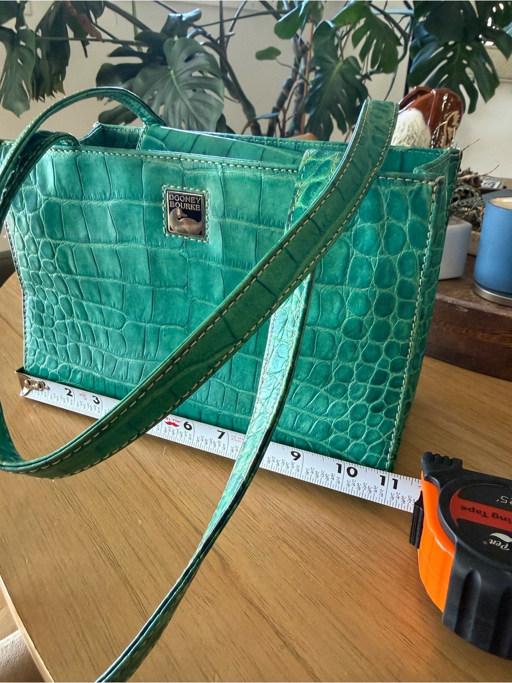 Y2K Dooney & Bourke Teal Croc-Embossed Shoulder Bag - Picture 11 of 13